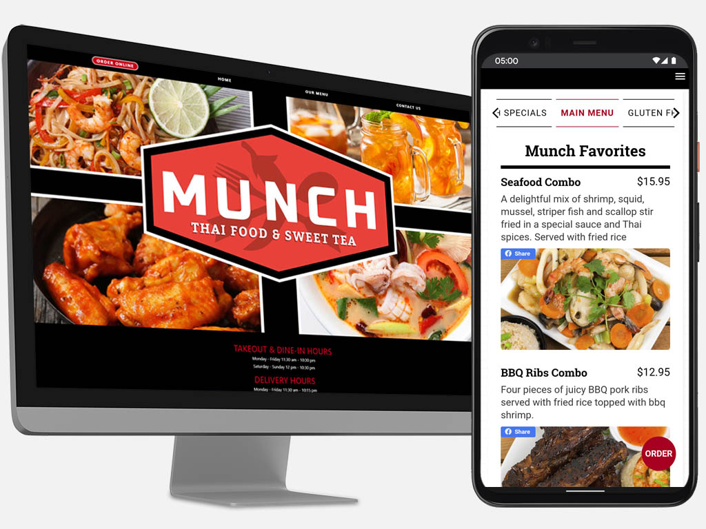 Munch Thai desktop website and mobile website mockup