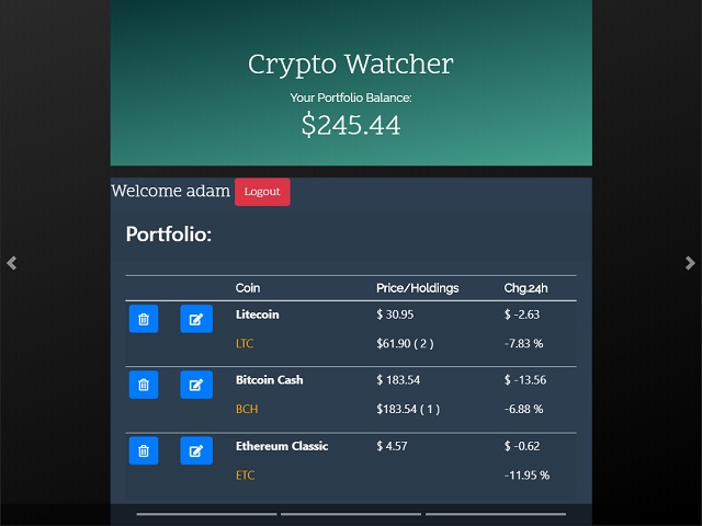 Crypto Watcher web page